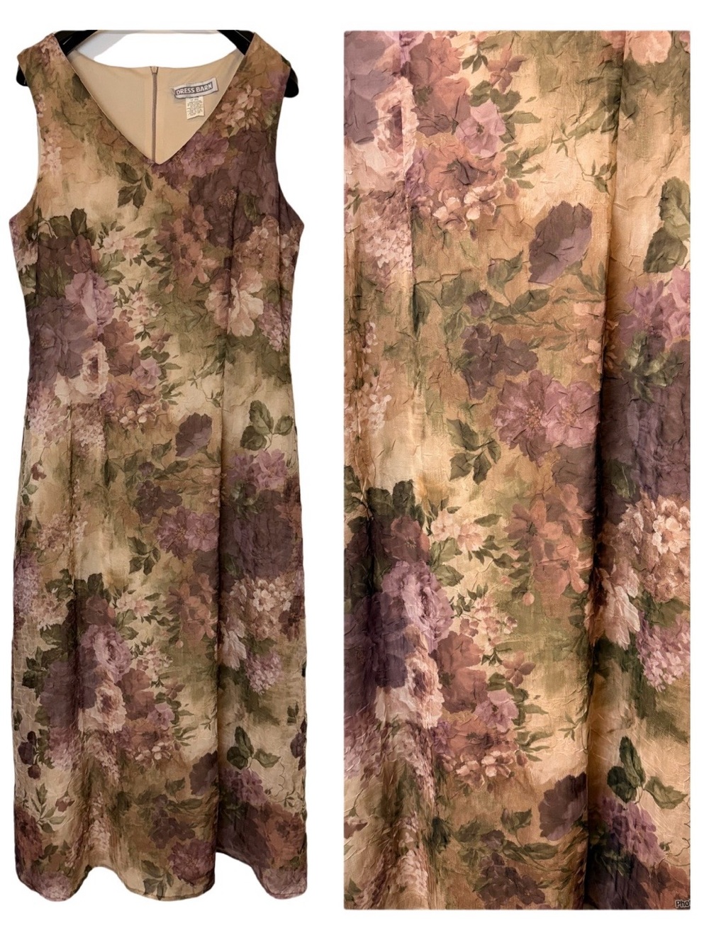 RARE Dress Barn Vintage Floral Crinkle Maxi Dress Sleeveless SZ 16 MADE IN USA